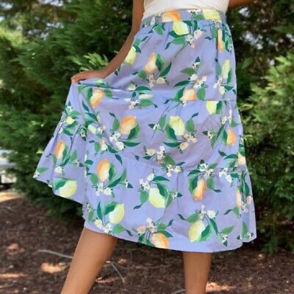 🍋 ANN TAYLOR BLUE LEMON PATTERN MIDI SKATER SKIRT! - Picture 4 of 16